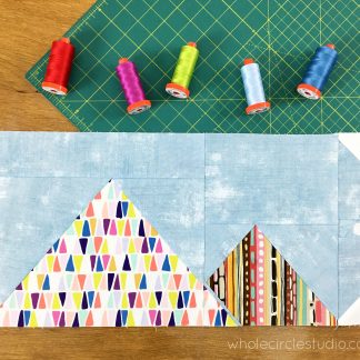 Scrappy Great Pyramid of Giza in Cairo, Egypt quilt block. Foundation paper piecing quilt. Made with Aurifil Thread. Available at wholecirclestudio.com