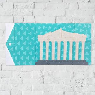 Parthenon in Athens, Greece quilt block made with Art Gallery Fabrics Elements / blenders. Foundation paper piecing quilt. Available at wholecirclestudio.com