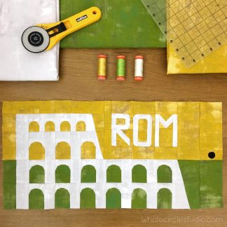 Colosseum in Rome, Italy quilt block made with Moda Grunge and Aurifil 50wt thread. Foundation paper piecing (FPP) quilt. Available at wholecirclestudio.com