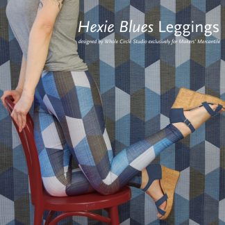 Hexie Blues leggings. Looks like a modern quilt with texture, but they're actually made of a 4-way stretch polyester/spandex blend that conforms to your body in every direction. Durable, breathable and versatile, they're fabulous as leggings with denim dresses, skirts and tunics or wear them to the yoga studio. These incredible leggings are made of a 4-way stretch polyester/spandex blend that conforms to your body in every direction. It’s like being naked, but better. Printed and sewn in the USA. Available in 10 sizes.