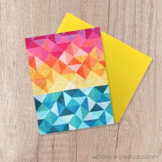 Sun Salutations note card. A fun blank greeting card perfect for a birthday, thinking of you, get well soon or just because card! Great for the beach lover or Yoga lover in your life. Photographed from the modern quilt and pattern by Sheri CIfaldi-Morrill of Whole CIrcle Studio