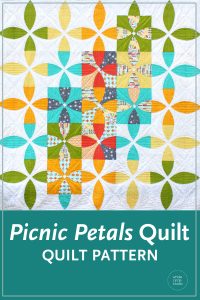 Picnic Petals is a modern quilt based on a traditional Flowering Snowball block. This tested pattern contains both detailed instructions and diagrams, making it easy to piece. Instructions are provided for three sizes: Throw, Twin and Queen.