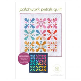 The perfect modern quilt project to make for your home, Patchwork Petals is a fun foundation paper piecing (FPP) quilt pattern. Grab your favorite fabrics—prints, solids, or a combination of both. Use what you have in your stash and make it scrappy or grab your favorite fat eighth or fat quarter fabric bundle. This fully tested PDF pattern makes a mini, baby, wall, runner, or throw quilt.