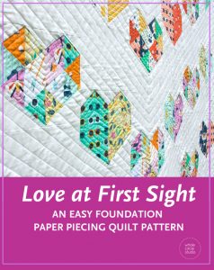 Make Love at First Sight — an easy, beginner-friendly foundation paper piecing quilt pattern and makes the perfect wedding, engagement, anniversary or friendship gift. It's also super sweet for a baby or kid. Included in the pattern are instructions for two types of heart blocks—basic and details along with fabric requirements and instructions to arrange the blocks into 3 layouts—a wall quilt or two types of throw quilts. Make it your own by swapping out fabric or rearranging the blocks.