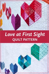 Make a rainbow, scrap version of Love at First Sight — an easy, beginner-friendly foundation paper piecing quilt pattern and makes the perfect wedding, engagement, anniversary or friendship gift. It's also super sweet for a baby or kid. Included in the pattern are instructions for two types of heart blocks—basic and details along with fabric requirements and instructions to arrange the blocks into 3 layouts—a wall quilt or two types of throw quilts. Make it your own by swapping out fabric or rearranging the blocks.