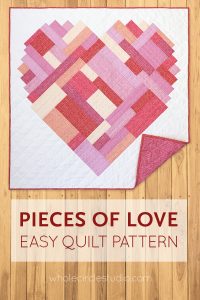 Pieces of Love is an easy, confident-beginner quilt pattern. Make the perfect wedding, engagement, anniversary or friendship gift. It’s also super sweet for a baby or kid. Instructions in 3 sizes, including throw and queen. Fat Eight, Fat Quarter, and scrappy friendly! Available at wholecirclestudio.com