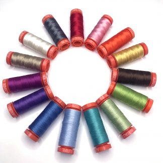 Radiant Rainbow Aurifil thread set curated by Sheri Cifaldi-Morrill of Whole Circle Studio. A beautiful rainbow collection of 50wt thread.
