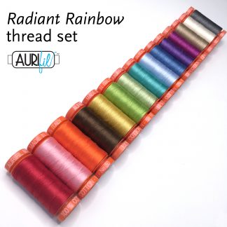 Radiant Rainbow Aurifil thread set curated by Sheri Cifaldi-Morrill of Whole Circle Studio. A beautiful rainbow collection of 50wt thread.