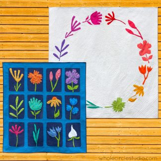 Botanical Beauties floral & foliage themed block of the month program. Make these modern quilt blocks / mini quilts. Foundation paper pieced quilt sew along. Available at wholecirclestudio.com